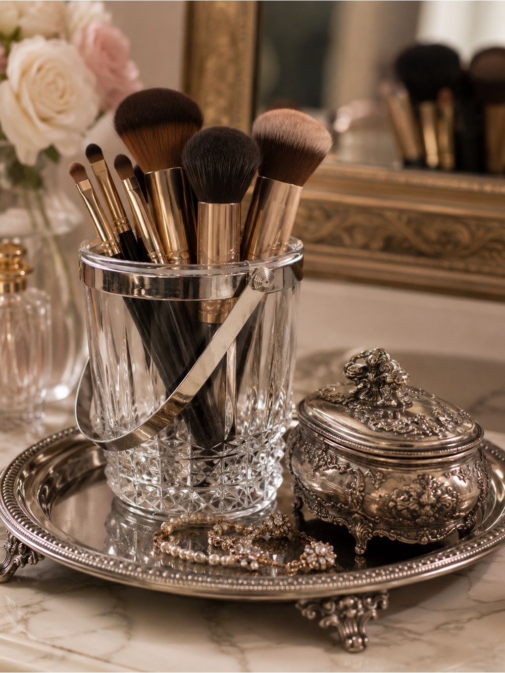 Vintage Cristal D'Arques Crystal Bucket - Brush holder
